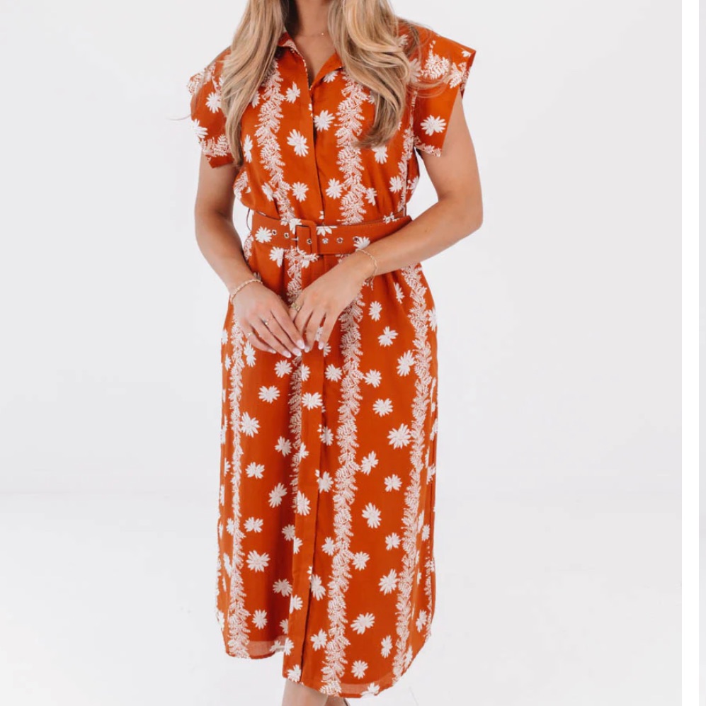 Floral Orange Midi Dress
